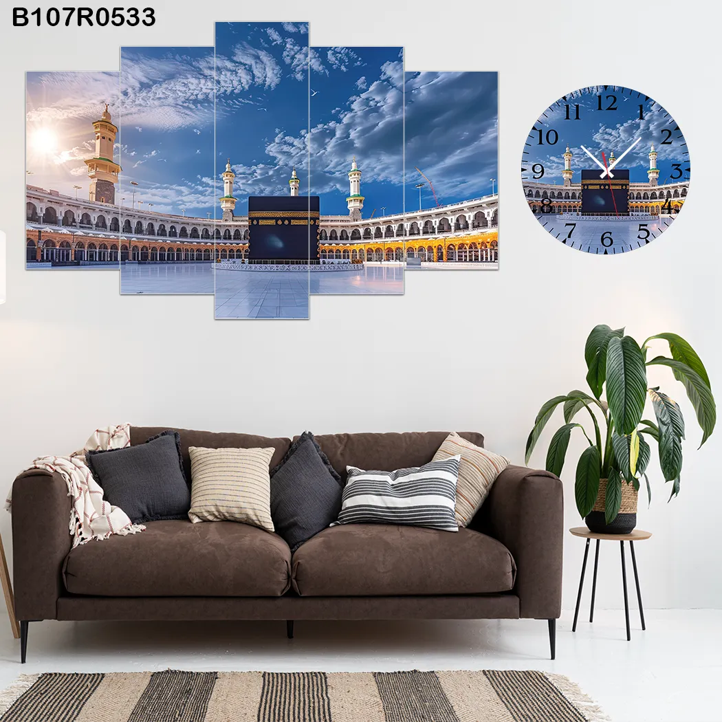 Parçalı Ahşap Duvar Tablo Mdf 5 Parça Set Ve Saatli