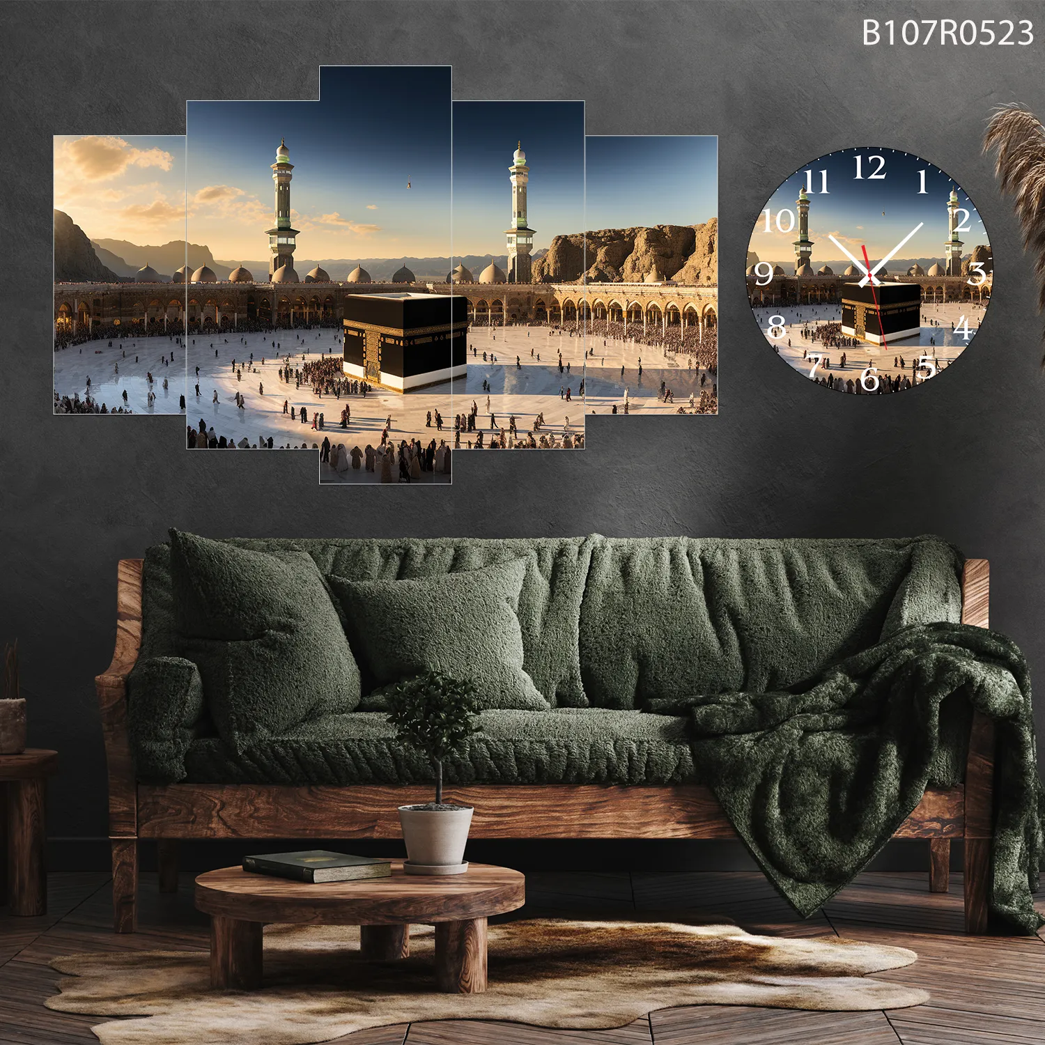 Parçalı Ahşap Duvar Tablo Mdf 5 Parça Set Ve Saatli