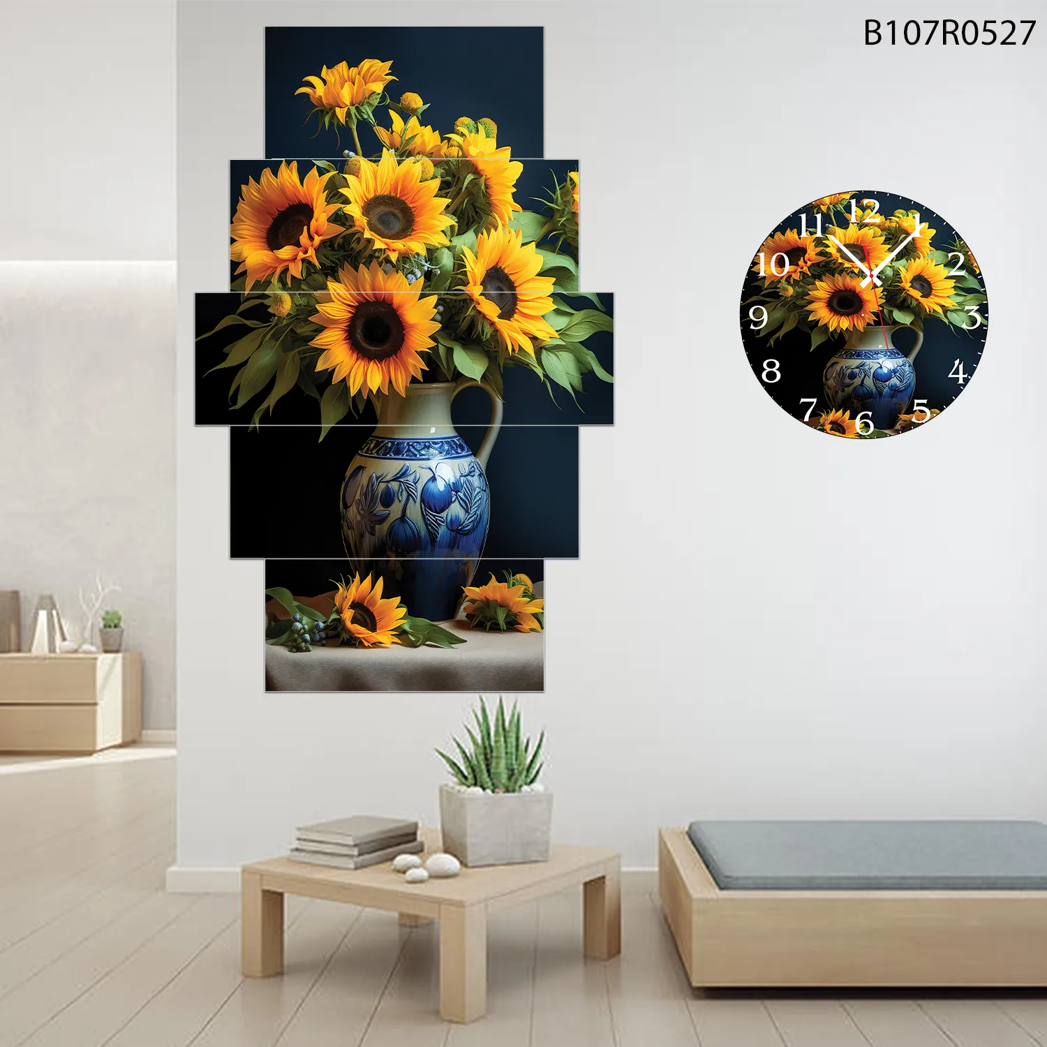 Parçalı Ahşap Duvar Tablo Mdf 5 Parça Set Ve Saatli