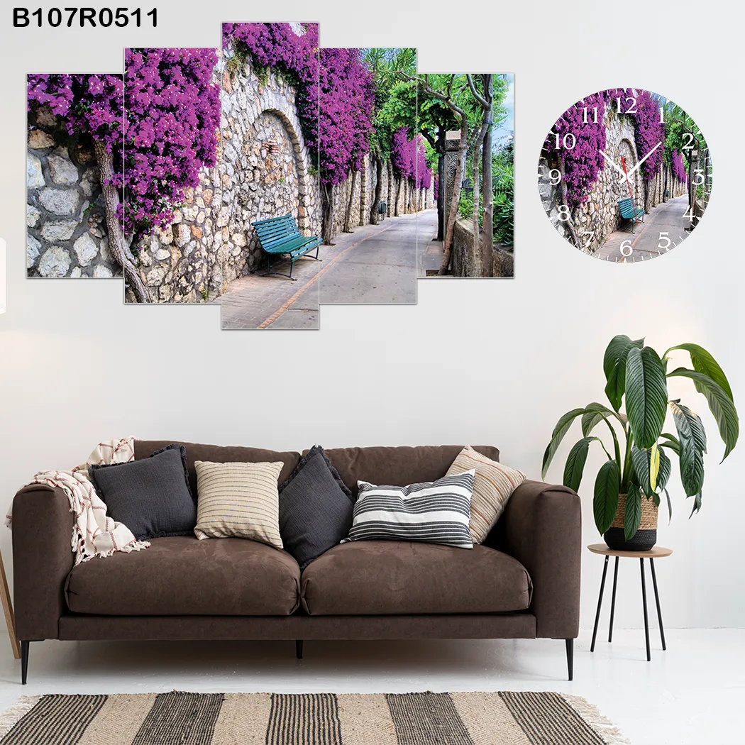 Parçalı Ahşap Duvar Tablo Mdf 5 Parça Set Ve Saatli