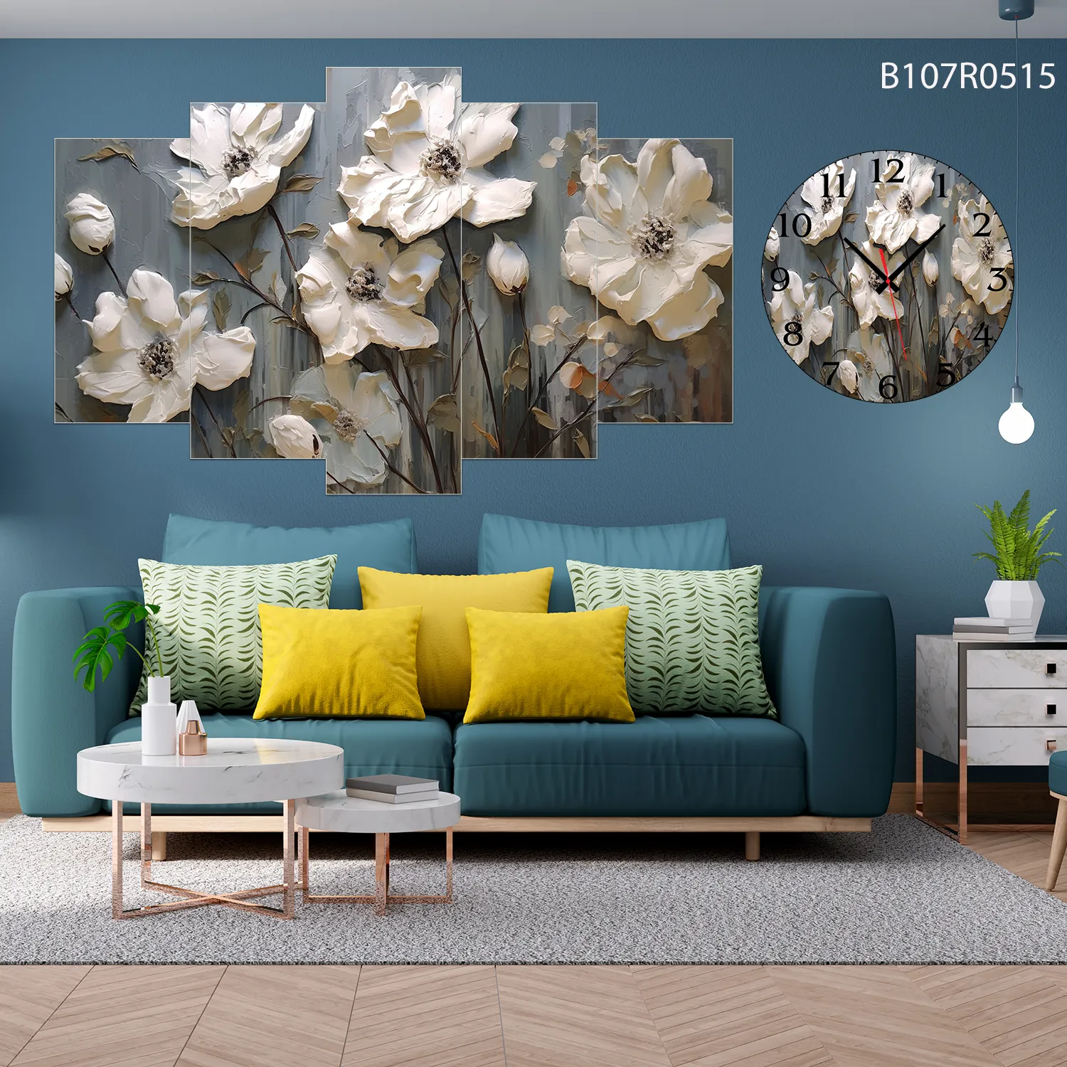 Parçalı Ahşap Duvar Tablo Mdf 5 Parça Set Ve Saatli