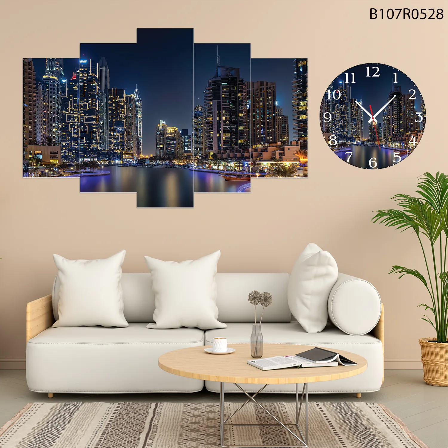Parçalı Ahşap Duvar Tablo Mdf 5 Parça Set Ve Saatli